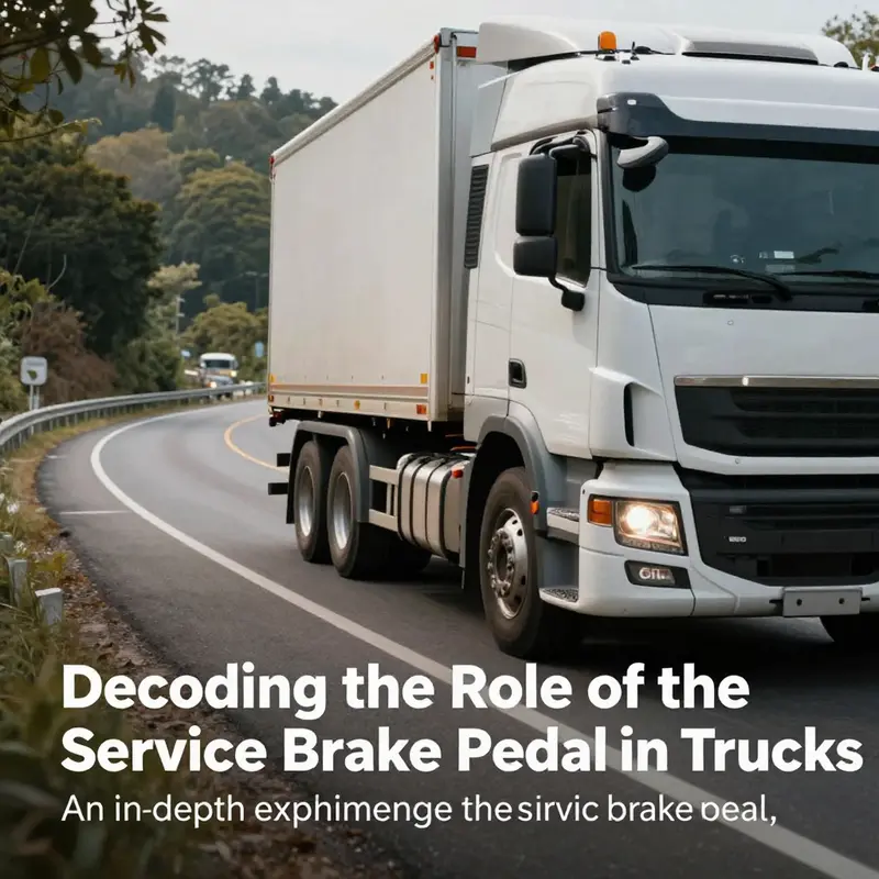 Truck driving on a winding road, highlighting the importance of the service brake pedal in managing vehicle control.