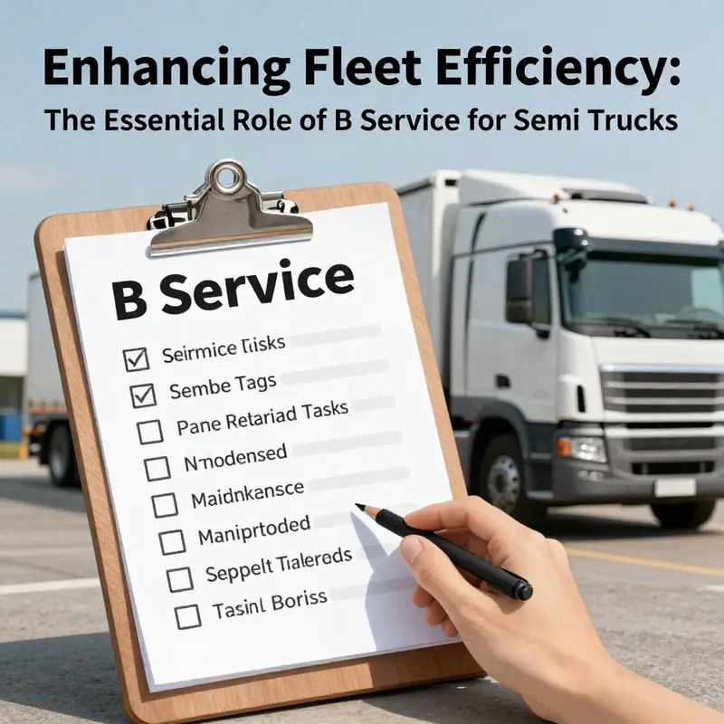 A mechanic performs a detailed inspection of a semi-truck’s engine as part of the B service.