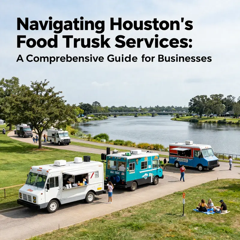 Food trucks thriving in Discovery Green, catering to a vibrant park atmosphere.