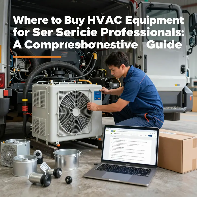 Technician repairing truck HVAC control unit with HVAC parts, laptop showing eBay marketplace, and shipping box in an industrial workspace.