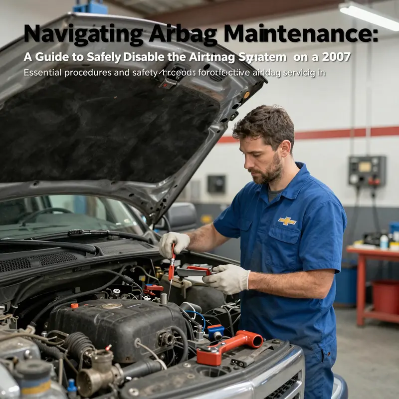 A mechanic ready to perform service on a Chevrolet truck in a well-organized workshop environment.