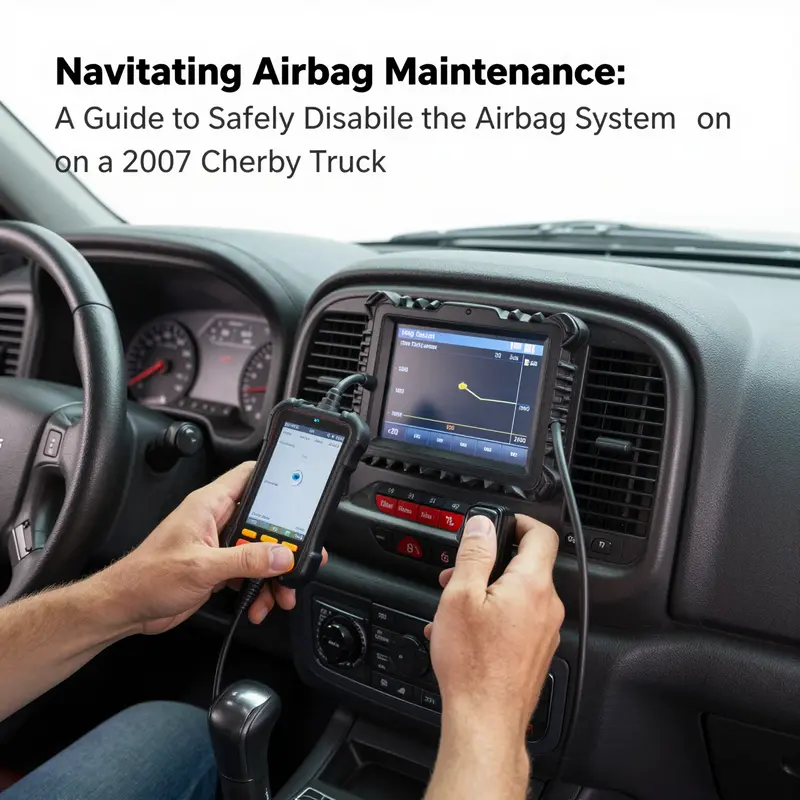 Technician following structured steps to safely disable the airbag system on a 2007 Chevy truck.