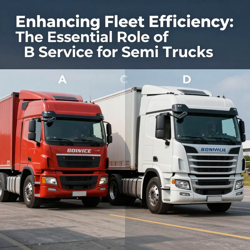 A mechanic performs a detailed inspection of a semi-truck’s engine as part of the B service.