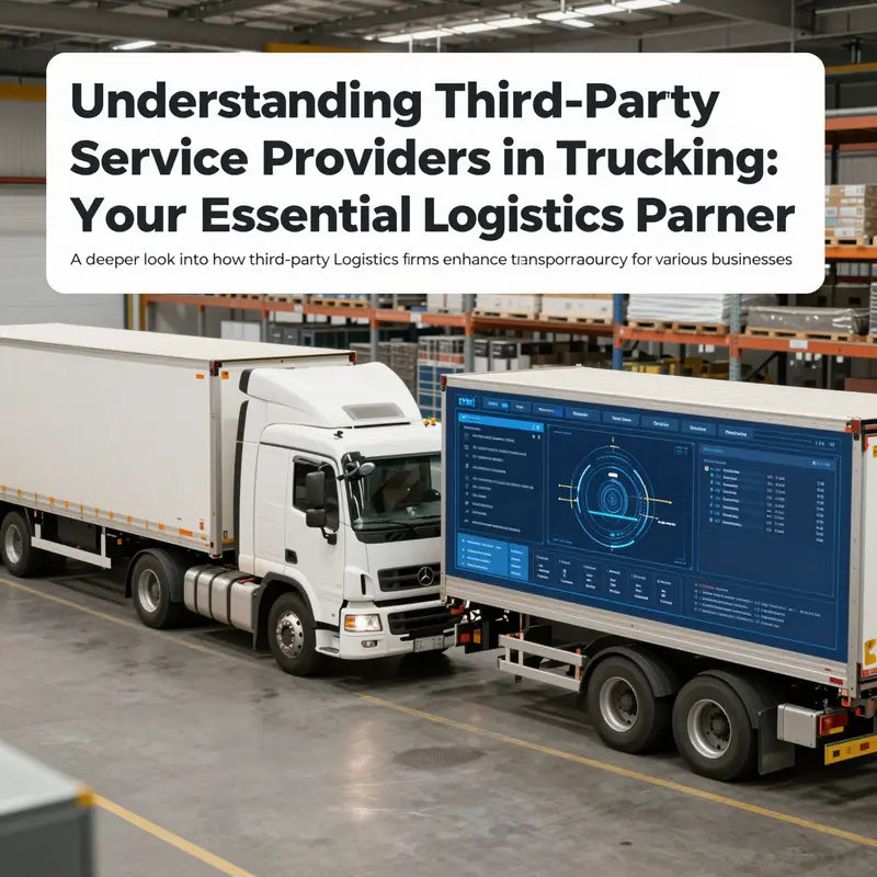 A cover image that captures the essence of third-party service providers in trucking with various logistics and transportation elements.