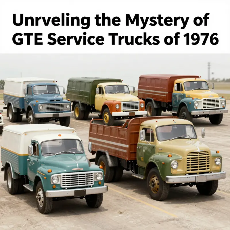 An array of vintage 1970s service trucks reflecting historical significance in trucking.