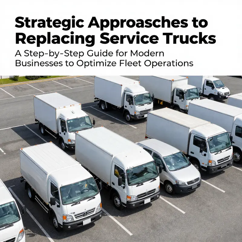 A lineup of service trucks displayed in a parking lot, representing the fleet replacement process.