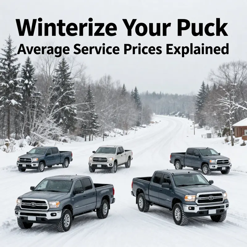 An image of pickup trucks in a snowy landscape, signifying the need for winterization.
