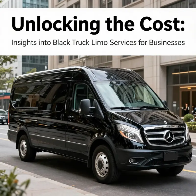Image of a black truck limo in an urban setting, symbolizing corporate transportation solutions for businesses.