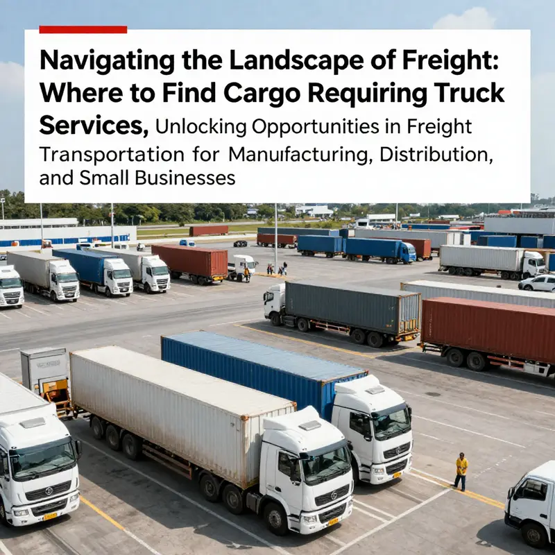 A busy transportation and logistics hub with trucks, cargo, and logistics staff coordinating shipments.