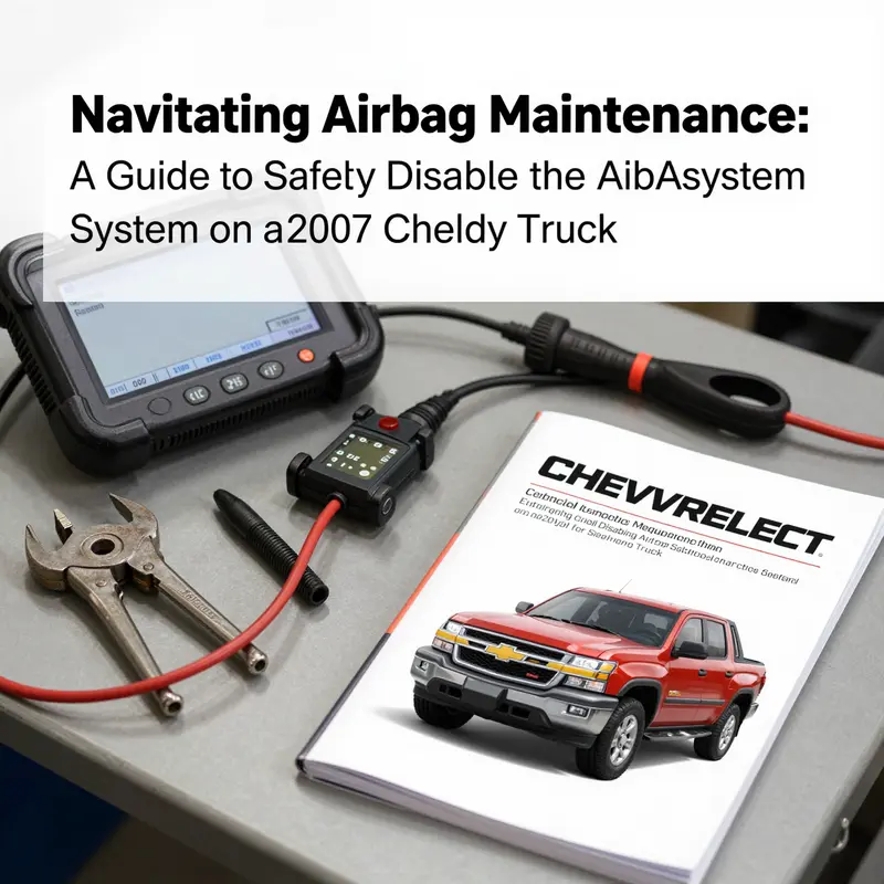 Technician following structured steps to safely disable the airbag system on a 2007 Chevy truck.