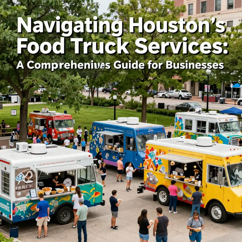 Food trucks thriving in Discovery Green, catering to a vibrant park atmosphere.