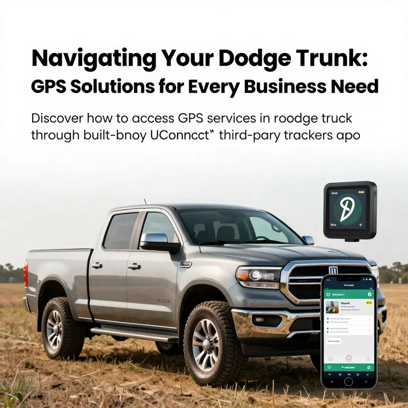 A Dodge truck prominently displayed in an outdoor setting with GPS devices and smartphone apps, representing the subject of GPS solutions in vehicles.