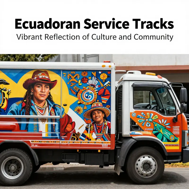 An Ecuadorian service truck showcasing vibrant murals that tell the story of the nation’s cultural roots.