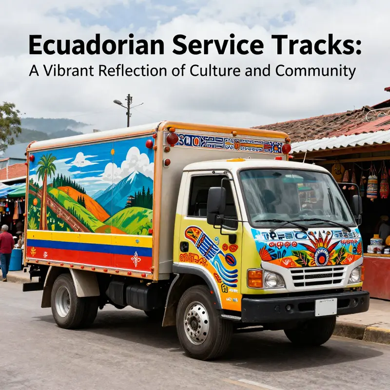 An Ecuadorian service truck showcasing vibrant murals that tell the story of the nation’s cultural roots.