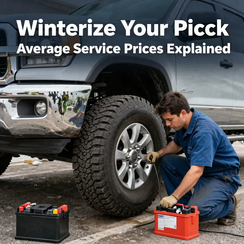 Infographic illustrating the average service prices for winterizing pickup trucks by region.