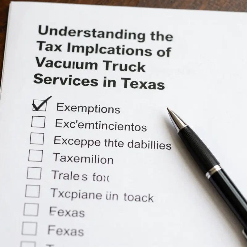 A vacuum truck actively removing waste, illustrating the importance of understanding tax applicability.