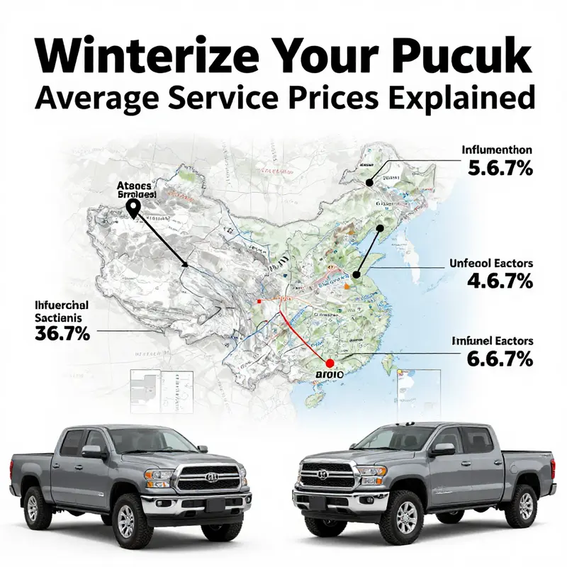 Infographic illustrating the average service prices for winterizing pickup trucks by region.