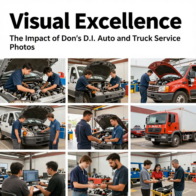 A montage featuring technicians, customers, and a tidy service bay at Don's D.I. Auto and Truck Service, illustrating the business's operations.