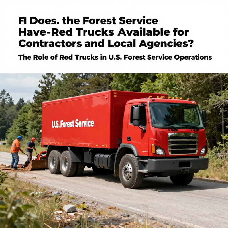 A U.S. Forest Service red truck poised for action in a forested area, highlighting its role in emergency response.
