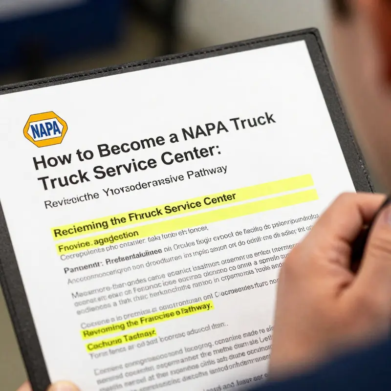 Illustration of the operations at a NAPA Truck Service Center highlighting the integration of parts and repair services.