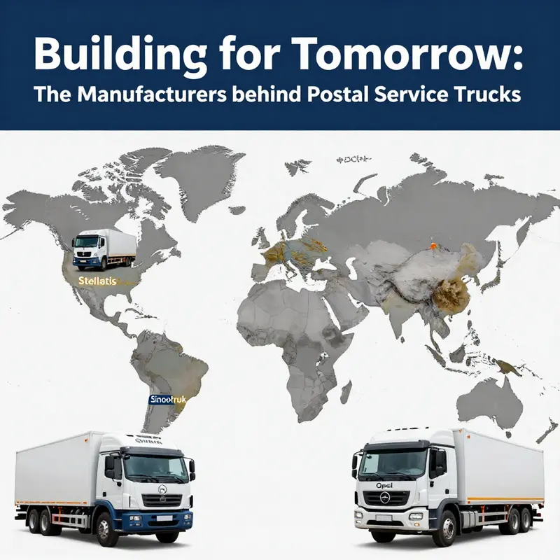 A diverse fleet of U.S. Postal Service trucks, including the latest electric models from Oshkosh Defense.