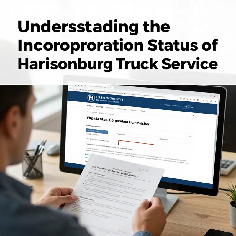 Verifying the incorporation status of Harrisonburg Truck Service through the Virginia State Corporation Commission.
