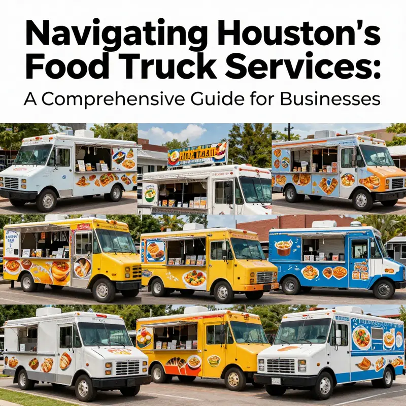 Collage of food trucks in Houston representing various cuisines and cultural diversity.