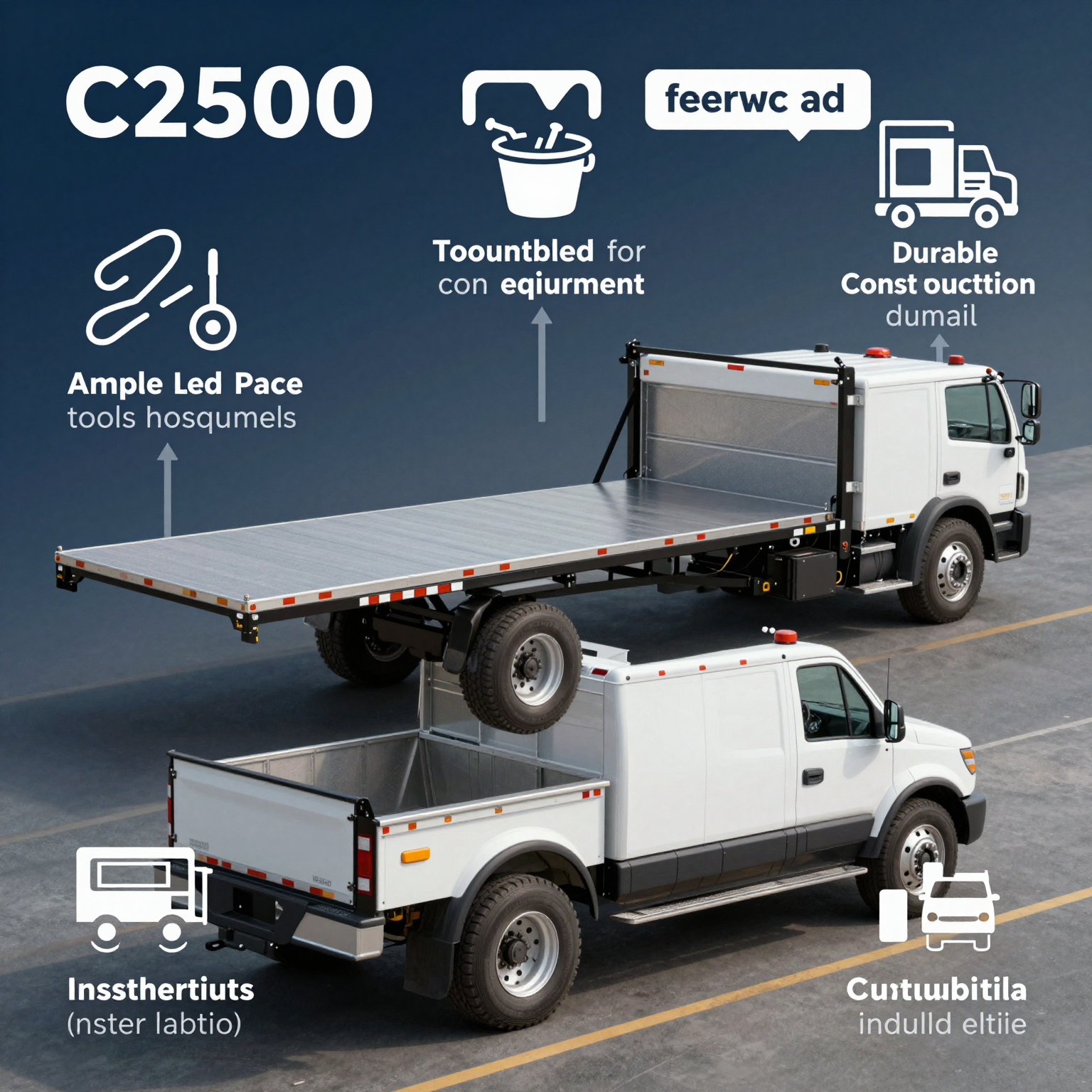 Infographic of key features of a C2500 service bed truck