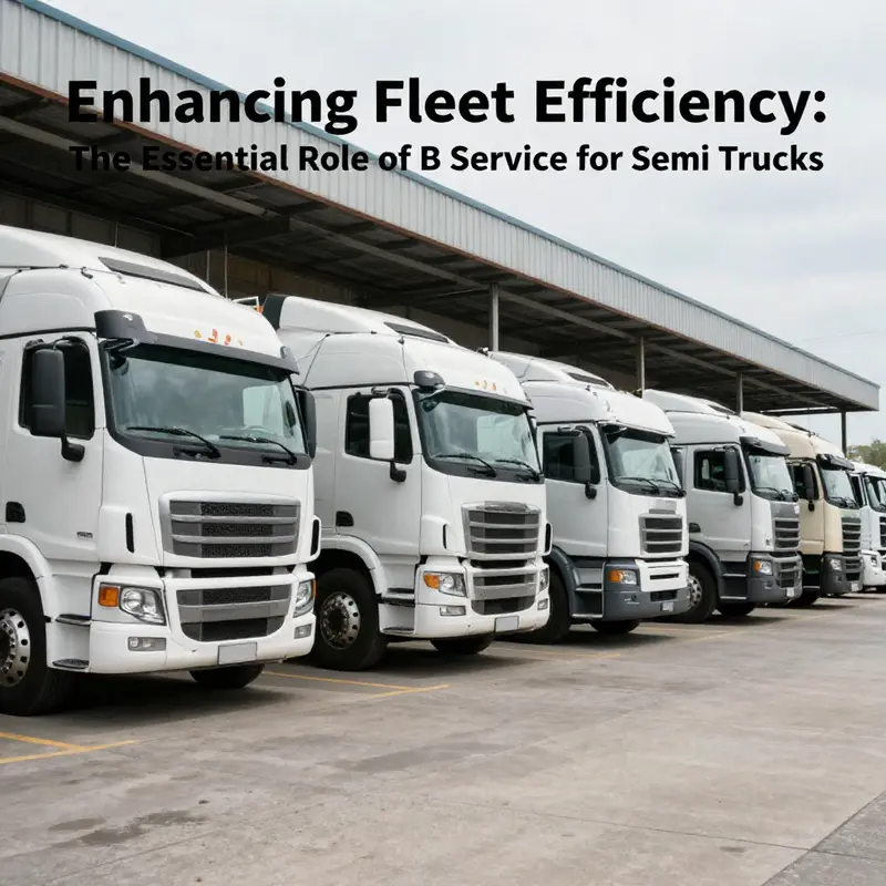 A mechanic performs a detailed inspection of a semi-truck’s engine as part of the B service.