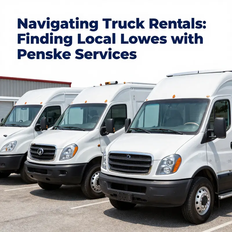 Penske truck rental vehicles at a Lowes location, ready for business logistics.