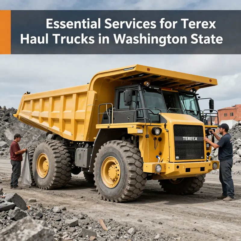 Technicians at an authorized dealership servicing Terex haul trucks, ensuring quality maintenance and support.