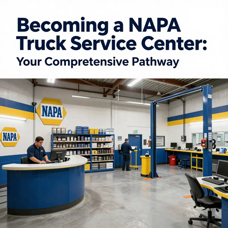 Illustration of the operations at a NAPA Truck Service Center highlighting the integration of parts and repair services.