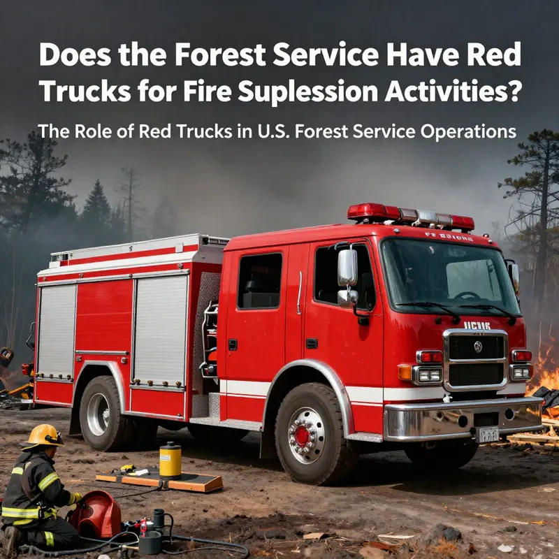 A U.S. Forest Service red truck poised for action in a forested area, highlighting its role in emergency response.