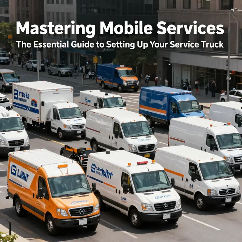 A collection of service trucks from various industries in an urban setting, highlighting their versatility and design.