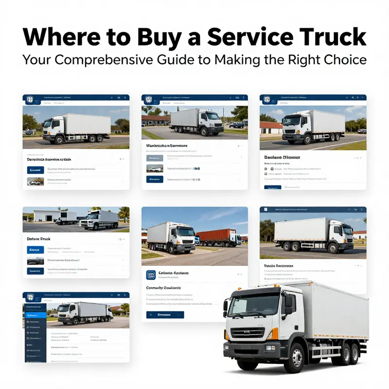 A visual guide showcasing multiple platforms for purchasing service trucks.