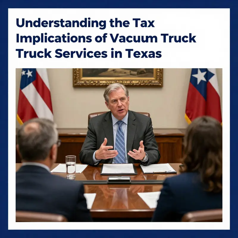 A vacuum truck actively removing waste, illustrating the importance of understanding tax applicability.