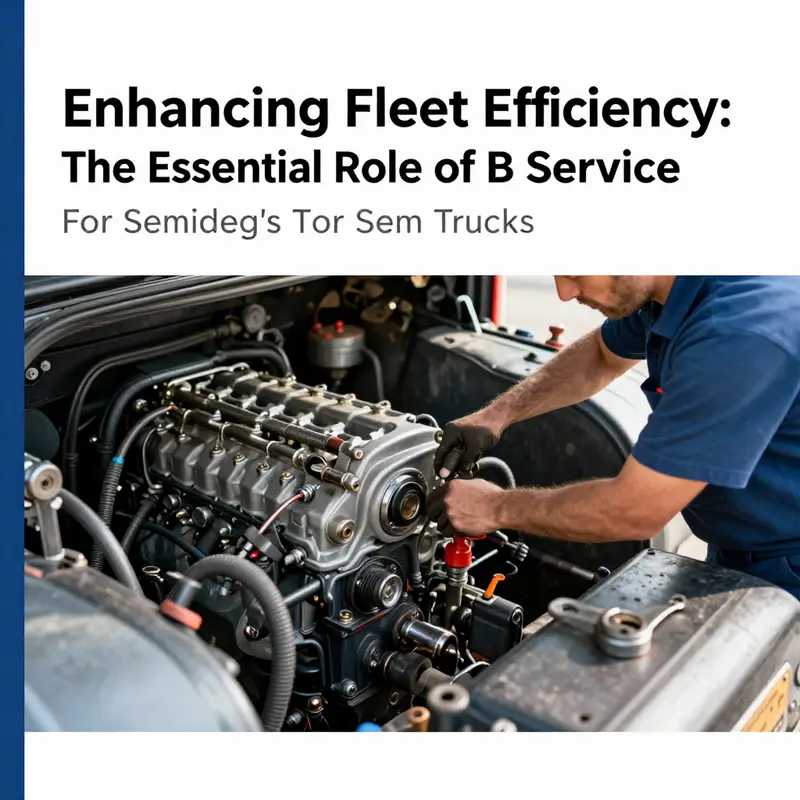 A mechanic performs a detailed inspection of a semi-truck’s engine as part of the B service.