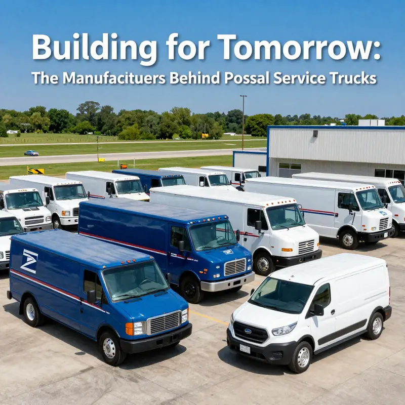 A diverse fleet of U.S. Postal Service trucks, including the latest electric models from Oshkosh Defense.