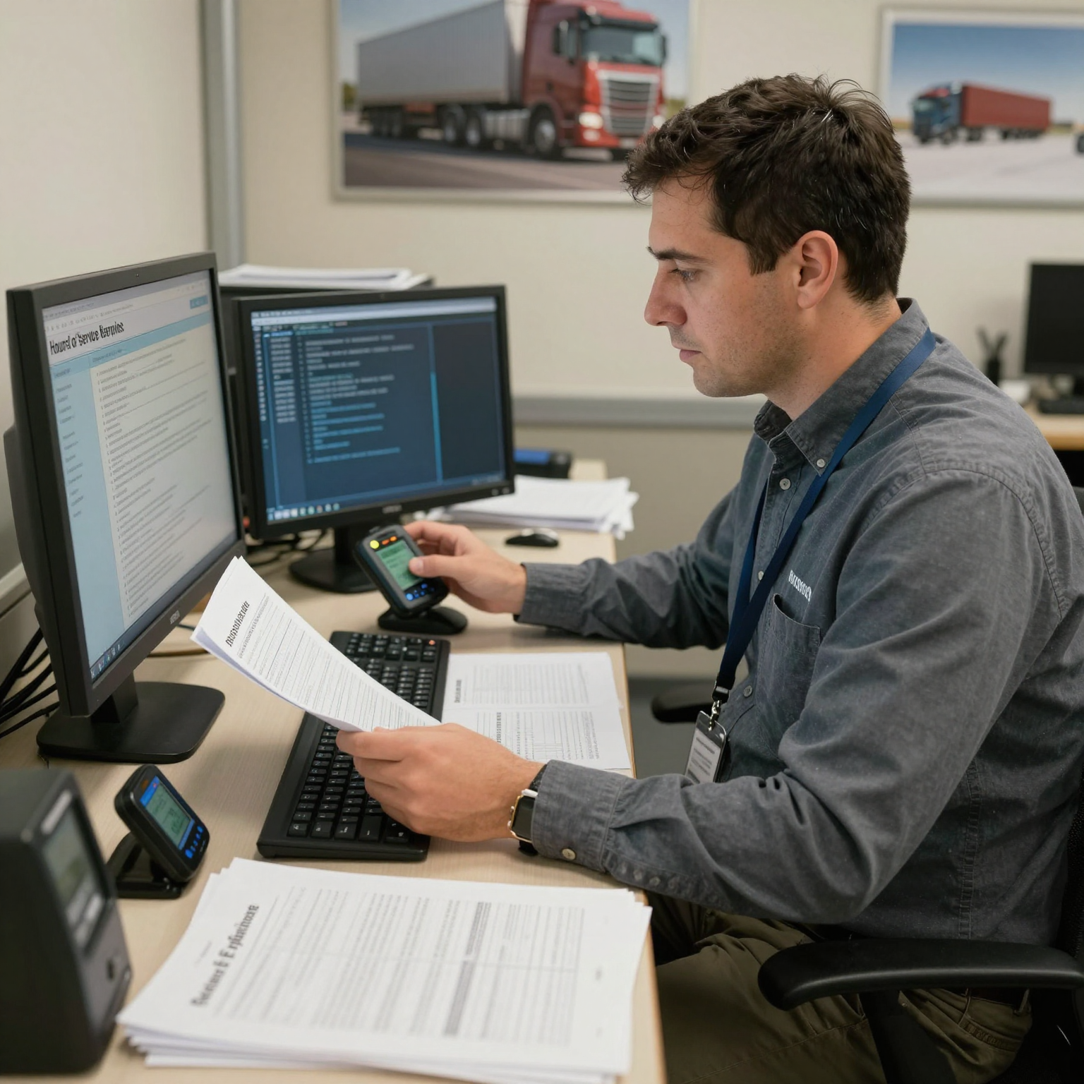 Truck Dispatcher Reviewing HOS Regulations