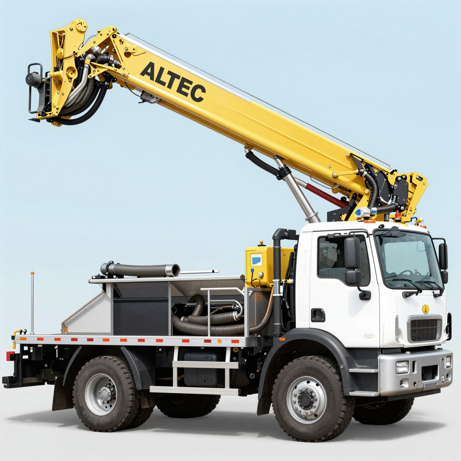 Illustration of an Altec service truck boom with detailed hose routing