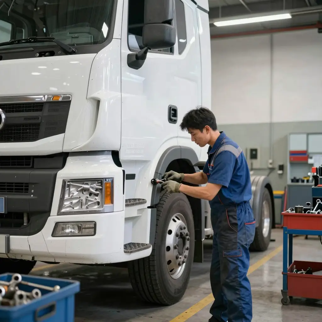 Mechanic Performing Truck Service