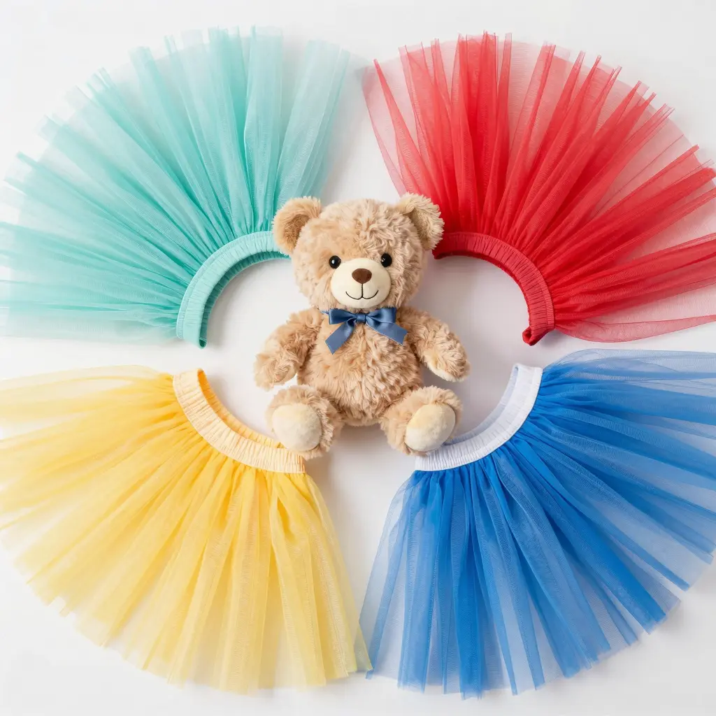 Build-A-Bear tutus showcasing various fabrics and vibrant colors