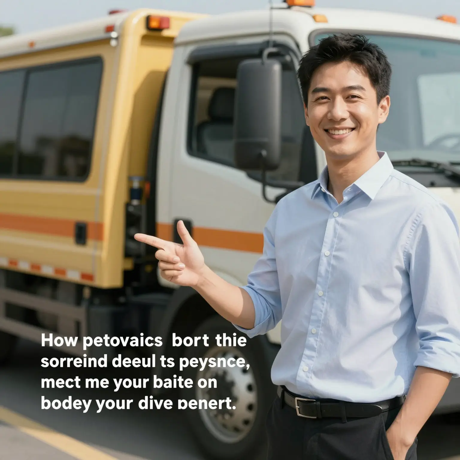 Customer satisfaction testimonial with tow truck