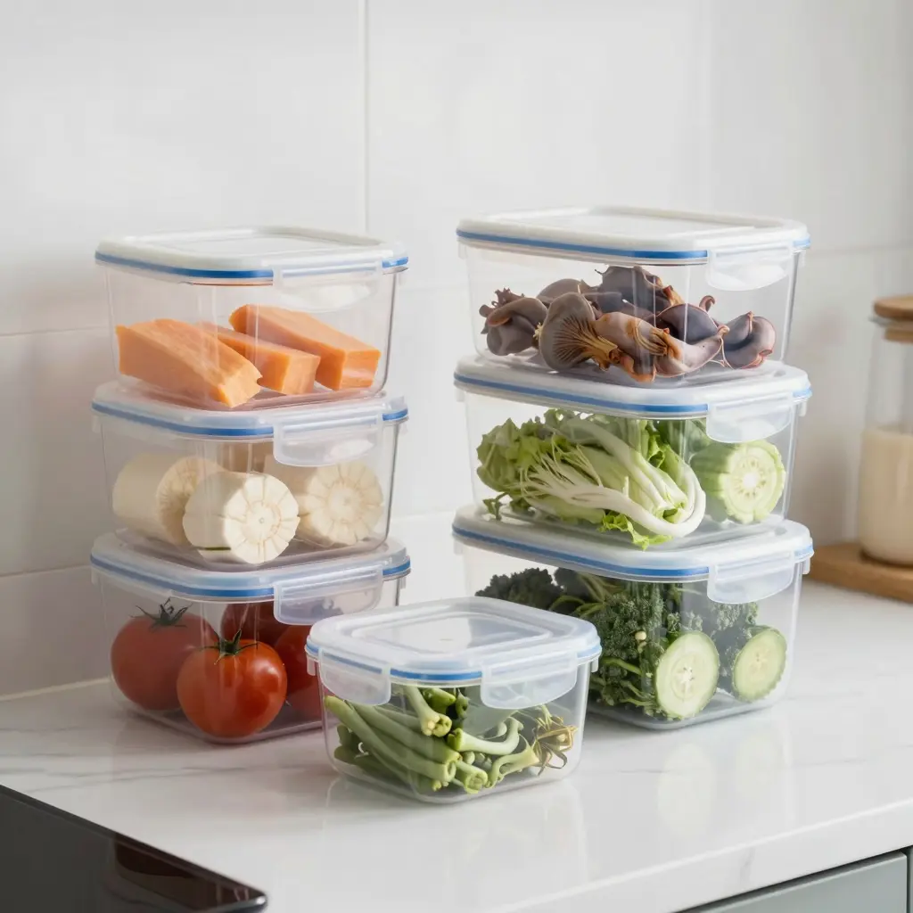 Plastic containers to hold food in the freezer
