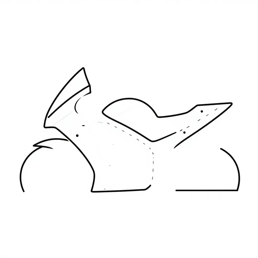 Minimal 2D schematic of a motorcycle fairing set showing panel gap measurement points at seams, panel edges, and reflection lines