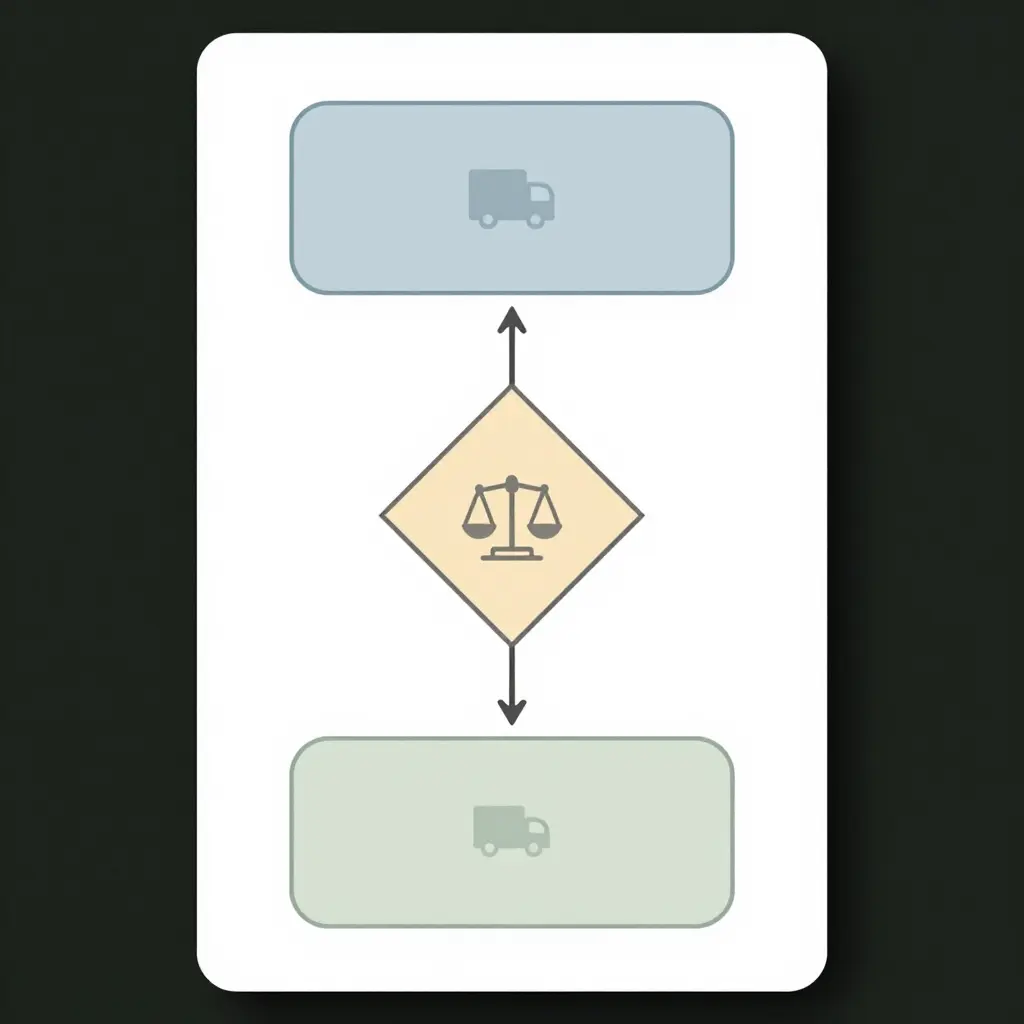 Two-dimensional decision flow diagram showing how to determine whether federal HOS rules apply, starting with vehicle weight rating and branching through interstate operation to reach either federal or state outcomes