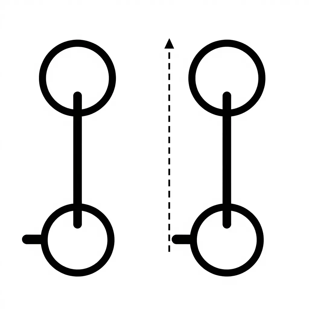 Two-state 2D technical diagram of an air brake chamber, pushrod, and slack adjuster shown at rest and at full application, illustrating pushrod travel
